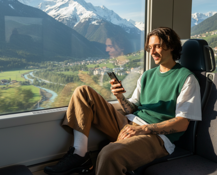 Traveller on a train journey